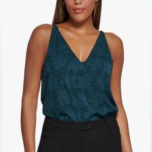 Calvin Klein Womens Jacquard V-Neck Lined Cami Dark Green Size M